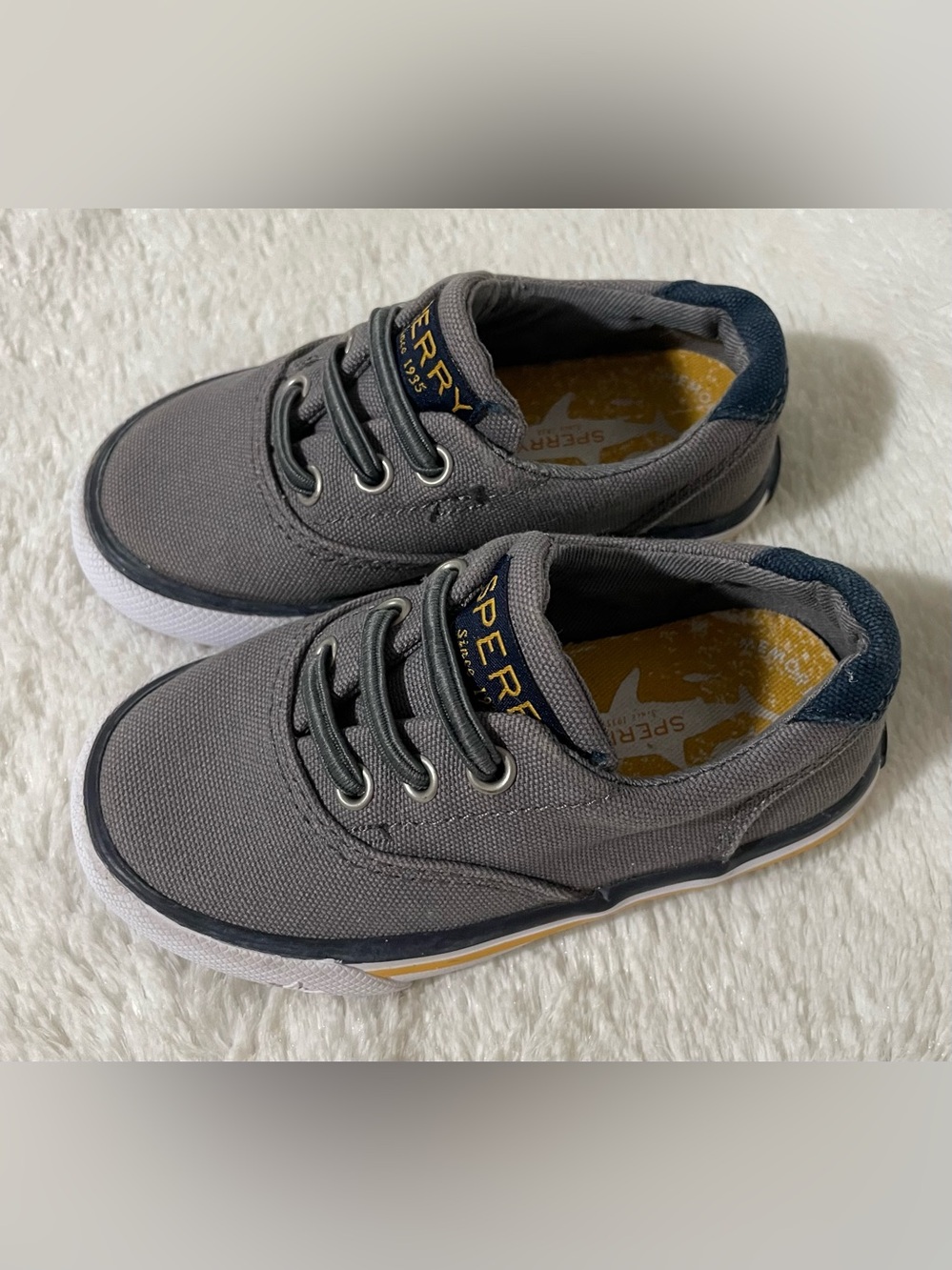 Sperry Kids Gray Canvas Lace-Up Sneakers with Navy Trim
